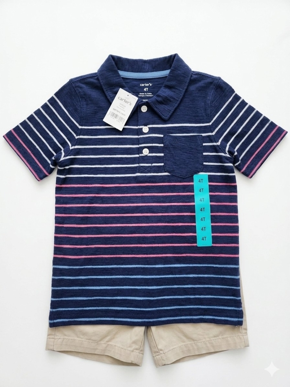 Carter's Navy Polo with Pink & Light Blue Stripes